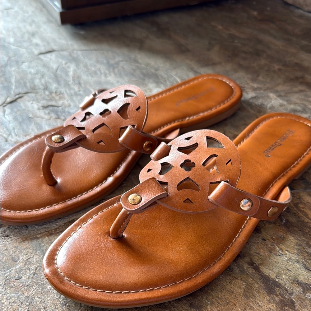 Pierre Dumas Brown Leather Sandals with Medallion Design